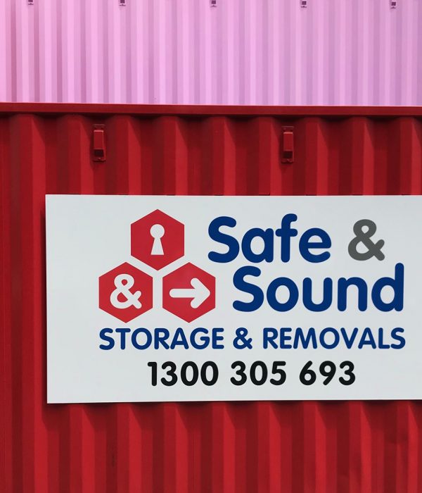 red safe and sound shipping container storage banner